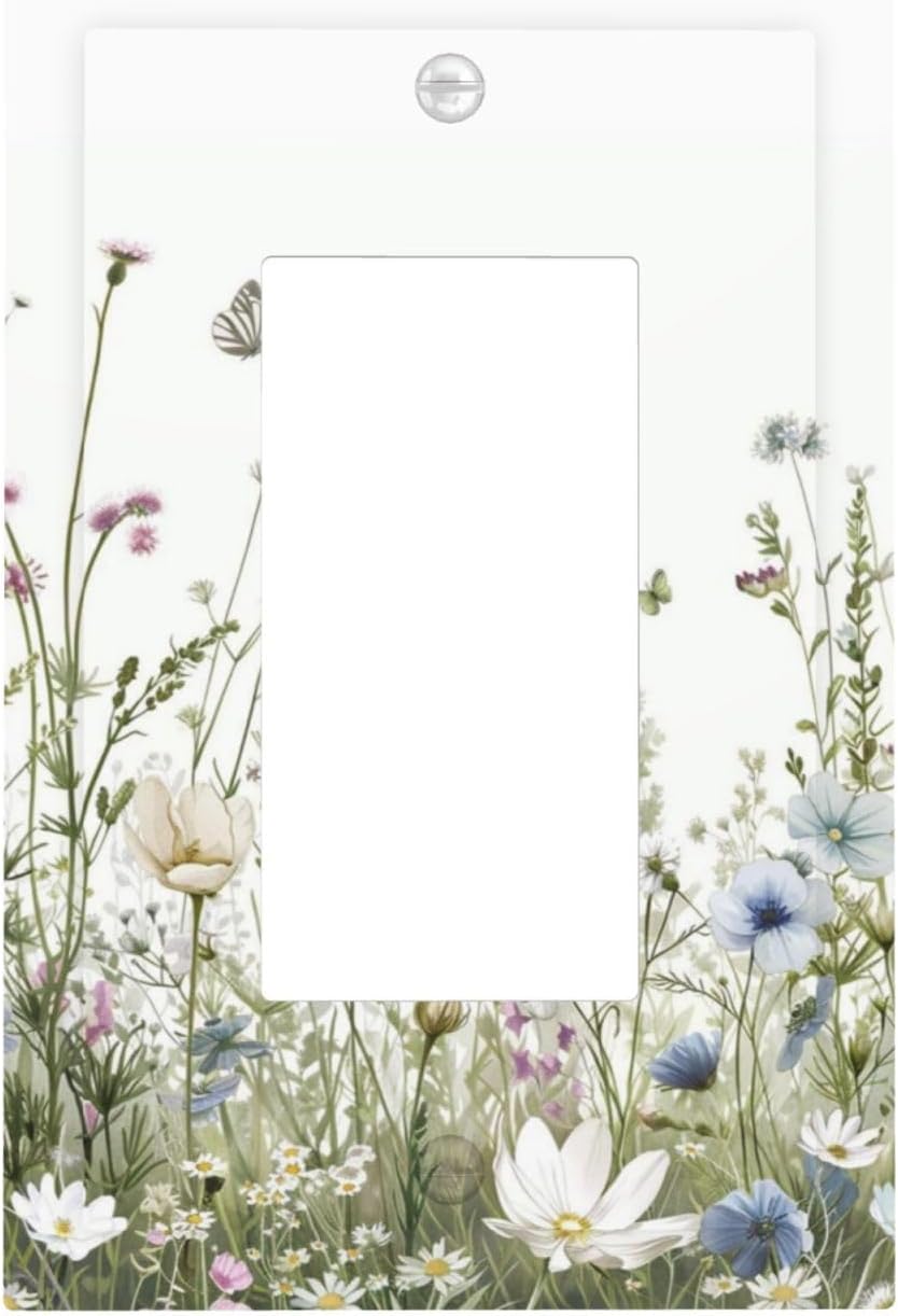 Colorful Wildflowers Daisy Plant Butterfly Floral Decorative Outlet Covers 1 Gang Single Rocker Light Switch Cover Plate Wall Plates GFCI Faceplate for Bed Room Living Room Decor