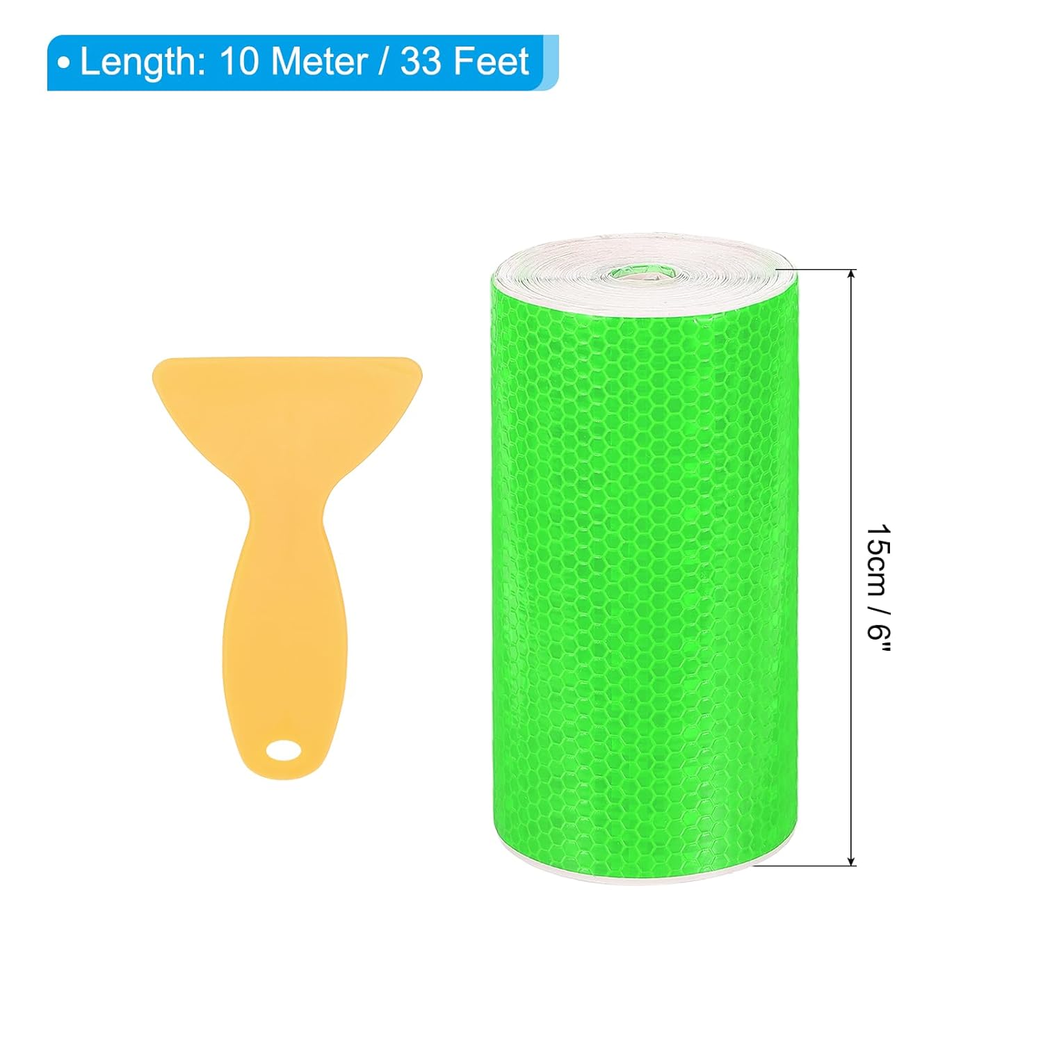 PATIKIL 6 Inch x 33 ft Reflective Tape, 1 Roll Waterproof Self Adhesive High Visibility Caution Warning Safety Tape Reflector with Scraper for Trucks Trailers Cars, Green