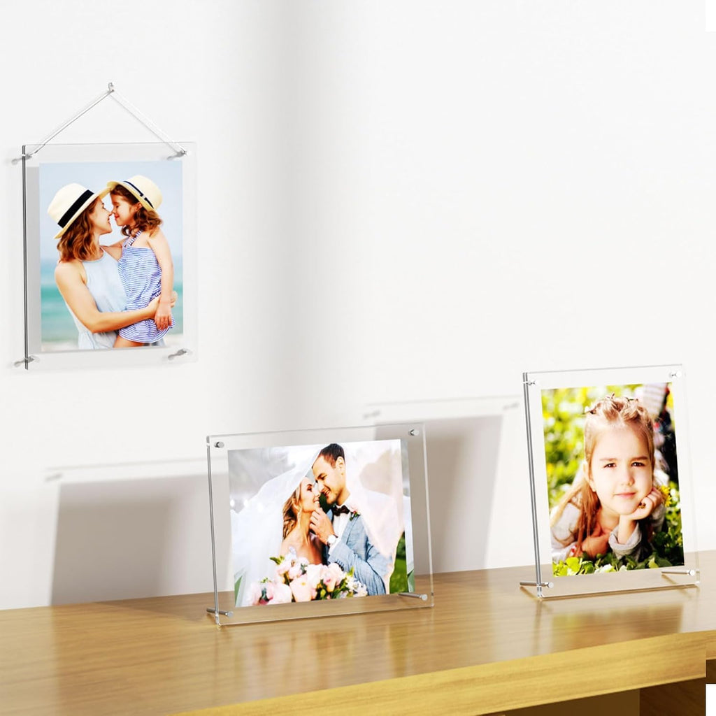 AITEE 8.5x11 Acrylic Picture Frames 2 Pack, Clear Desk Picture Frames with Stand, Modern Frameless Floating Frames Lucite Transparent Square Cubes Frame for Wall & Desktop Display Gift for Home Office