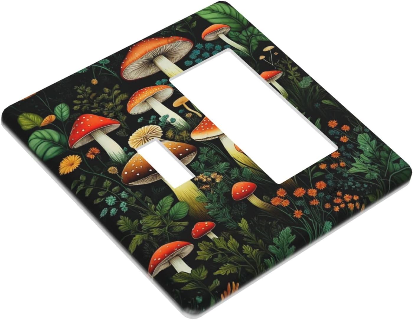 Decorative Outlet Covers Boho Red Mushroom Green Leaf Plants Floral 2 Gang 1 Gang Wall Plate Cover Single Toggle Rocker Combo Light Switch Plate Covers Jumbo Switch Cover Plate