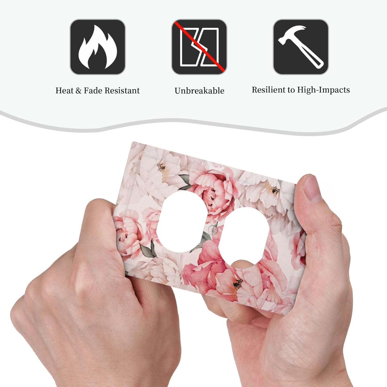 Decorative Outlet Covers Ink Pink Peony Flower Rustic Floral 1 Gang Duplex Light Switch Cover Plate Unique Wall Plate Electrical Switch Plate Covers for Home Bedroom Decor（2 Pack）