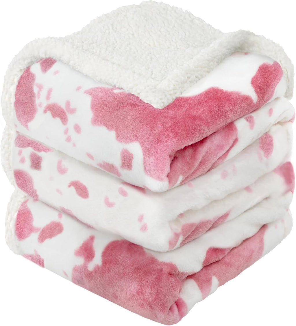 Cow Print Heated Blanket Twin-Heating Electric Blanket Twin with 10 Heat Levels & 10 Hours Auto-Off, Cozy Soft Fleece Sherpa, Washable, 62 x 84 Inches Cow Print Pink