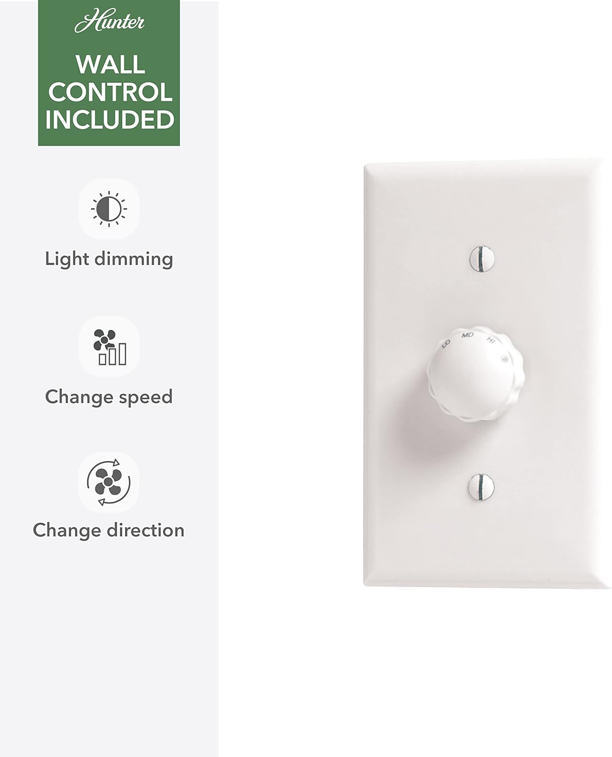 Hunter 52 inch Indoor Ceiling Fan No Light - Modern Ceiling Fan without Light, 3 Blades, Standard Mount, For Bedroom, Living Room, or Kitchen, Wall Control - Presto 52383, Dove Grey
