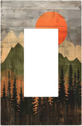 Decorative Outlet Covers Vintage Wood Grain Sun Forest Mountains 1 Gang Single Rocker Light Switch Cover Plate Wall Plates GFCI Faceplate for Farmhouse Cabin Decor