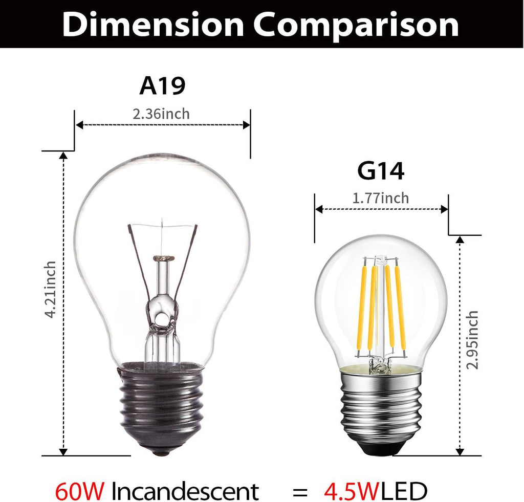 LVWIT G14 LED Filament Globe Bulb 4.5W(60W Equivalent), Dimmable 2700K Warm White Light E26 Screw Base, Decorative Edison Light Bulb, UL-Listed(12-Pack)