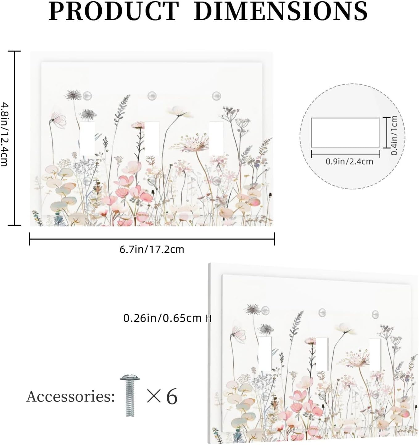 Floral Watercolor Wildflower Dandelion Plant Decorative Switch Plates 3 Gang Wall Plate Triple Toggle Light Switch Cover Faceplate Electrical Wall Panels for Farmhouse Bed Room Decor