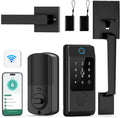 WiFi Smart Locks for Front Door with Handle Sets, Keyless Entry Door Lock Fingerprint Deadbolt, Electronic Digital Touchscreen keypad, App Control, Easy to Install (Black)