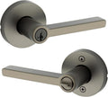 Kwikset Halifax Entry Door Handle with Lock and Key, Round Secure Keyed Reversible Lever Exterior, Doorlock, for Front Entrance and Bedrooms, Gunmetal, Pick Resistant Smartkey Rekey Security