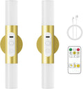 Motion Sensor Wall Sconces with Remote Control, LED Rechargeable Battery Operated Wall Lights Set of Two for Living Room, Indoor Wireless Wall Lamps for Bedroom, Hallway, Stair, Gold 2 Pack