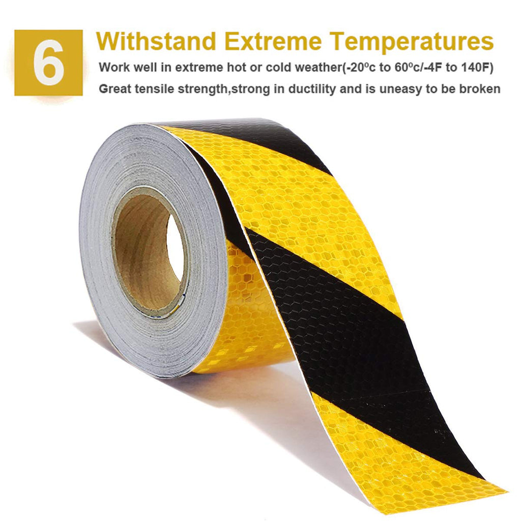 Waterproof Reflective Safety Tape Roll 2" X150' Yellow Black Striped Floor Marking Tape Hazard Caution Warning Tape Auto Truck Self-Adhesive Safety Sticker Strips for Wall Factory Trailer Vehicle