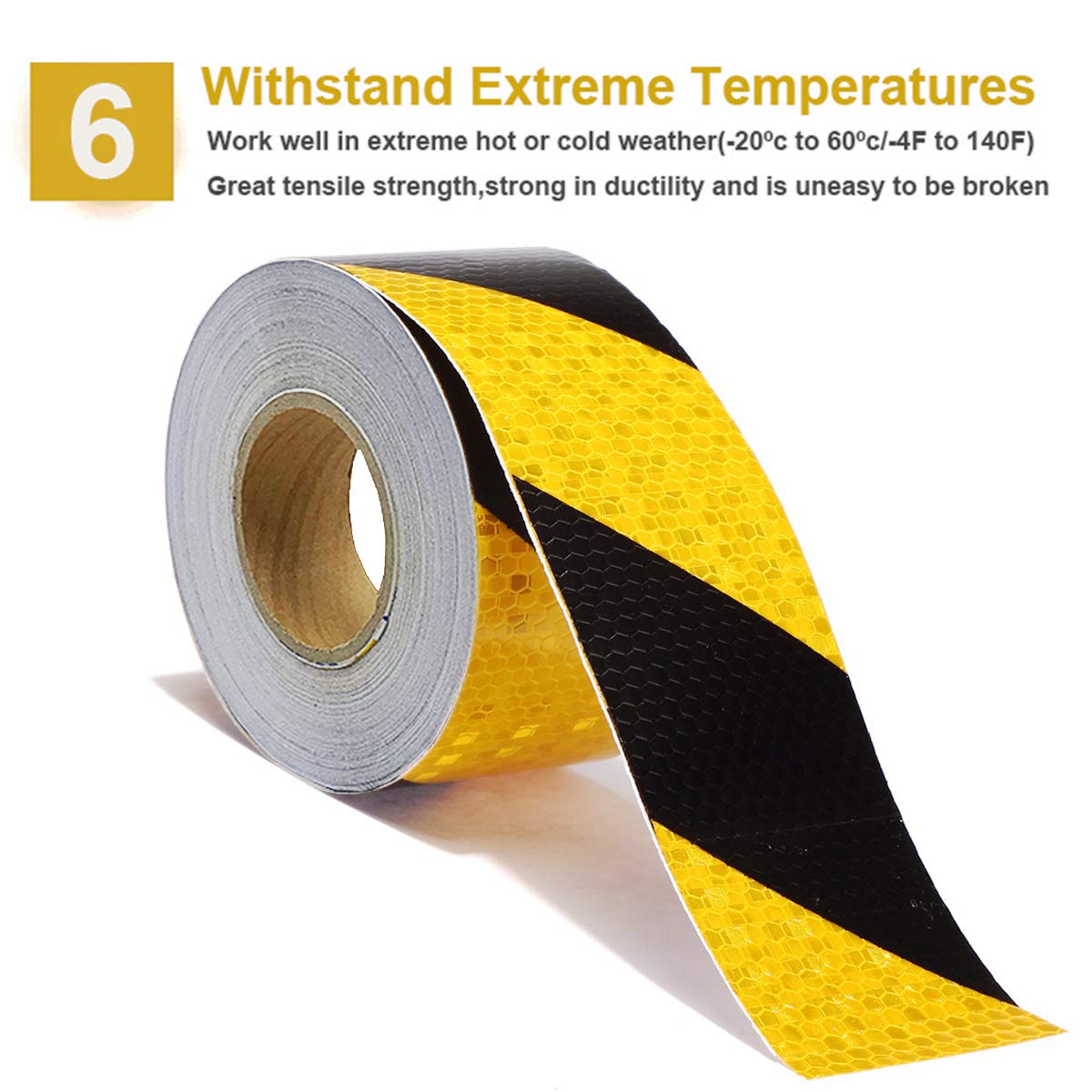 Waterproof Reflective Safety Tape Roll 2" X150' Yellow Black Striped Floor Marking Tape Hazard Caution Warning Tape Auto Truck Self-Adhesive Safety Sticker Strips for Wall Factory Trailer Vehicle