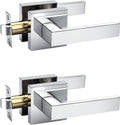 KNOBWELL 2 Pack Door Handles Interior Passage Doorknob with Straight Lever Polished Chrome Hallway Closet Door Handles