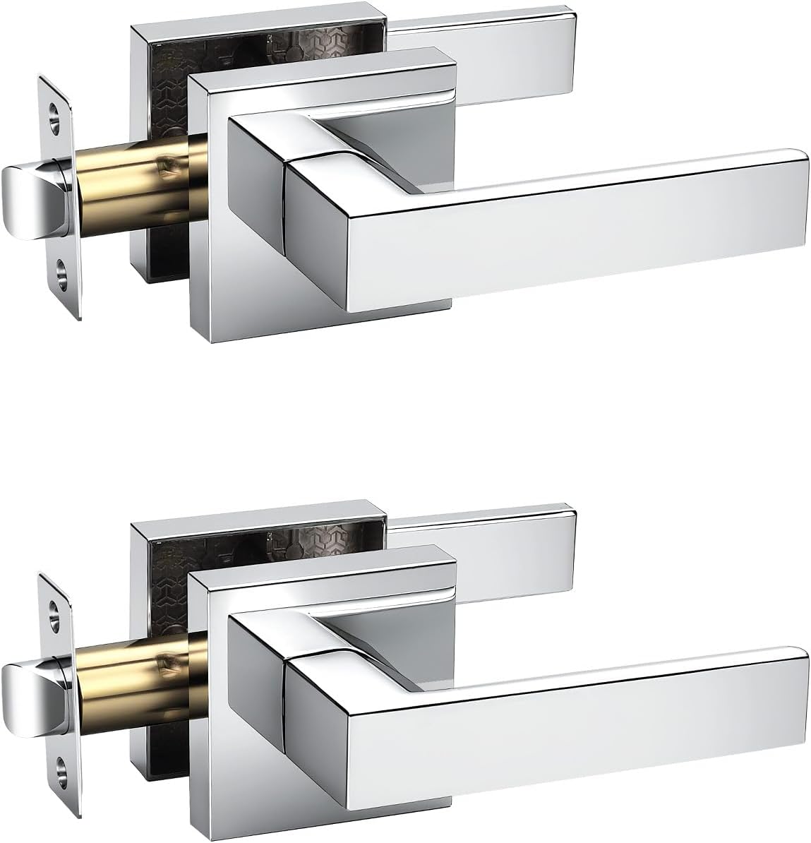 KNOBWELL 2 Pack Door Handles Interior Passage Doorknob with Straight Lever Polished Chrome Hallway Closet Door Handles