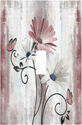 Decorative Light Switch Cover Pink White Daisy Butterfly Wood Grain 1 Gang Single Toggle Device Electrical Faceplate Switchplates Decorator Outlet Wall Plate for Farmhouse Bathroom Decor