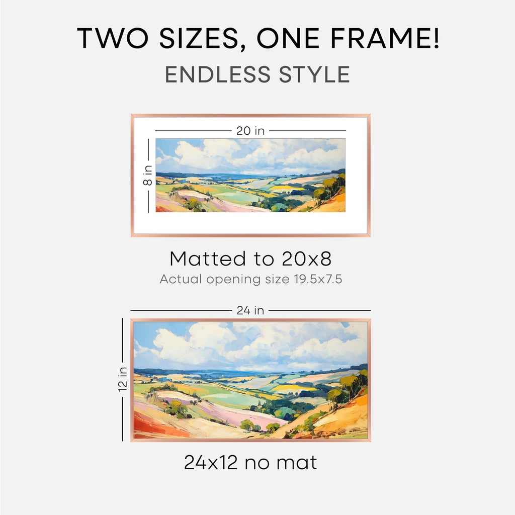 Homeforia 12x24 Rose Gold Picture Frame, High End Metal 12x24 Poster Frames with Mat 8x20 Photo, 12 x 24 Rose Gold Frame Matted to 8 x 20 Art, 24x12 Panoramic Frame, Tempered Glass, Wall Kit, Set of 1
