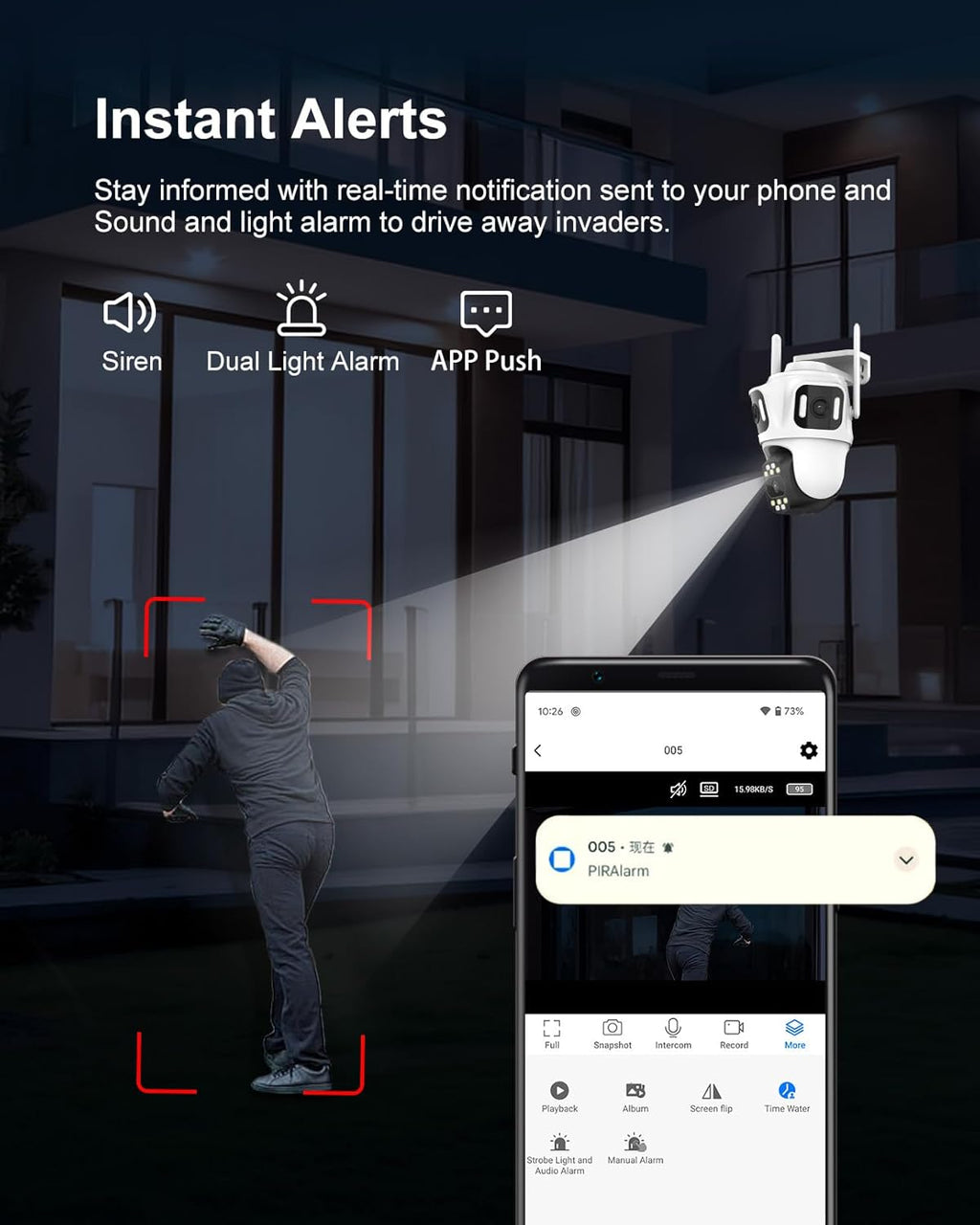 Three Lens WiFi Outdoor Security Camera, 9MP Wireless Home Security Cam, 360° Pan/Tilt, Human Detection, AI Auto Tracking, No Blind Spot, Color Night Vision, Two-Way Audio, Spotlight, IP66