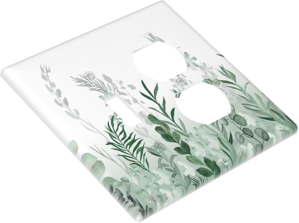 Watercolor Green Leaf Rustic Plant Eucalyptus Flowers Wallplates 1 Toggle 1 Duplex Switch Plate Electrical GFCI Faceplate Decorative Light Switch Covers for Bed Room Living Room Decor