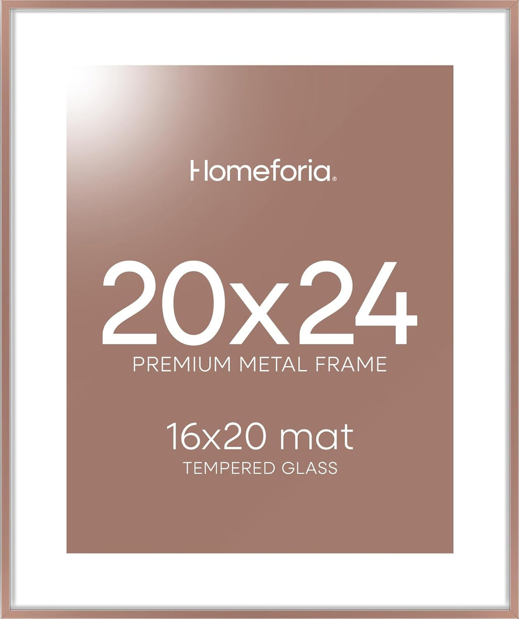 Homeforia 20x24 Picture Frame Mocha, High End Metal 20x24 Frame Matted to 16x20 Print, 20 x 24 Mocha Poster Frames with Mat 16 by 20 inch Photo, 24x20 Hanging Frame, Tempered Glass, Wall Kit, Set of 1