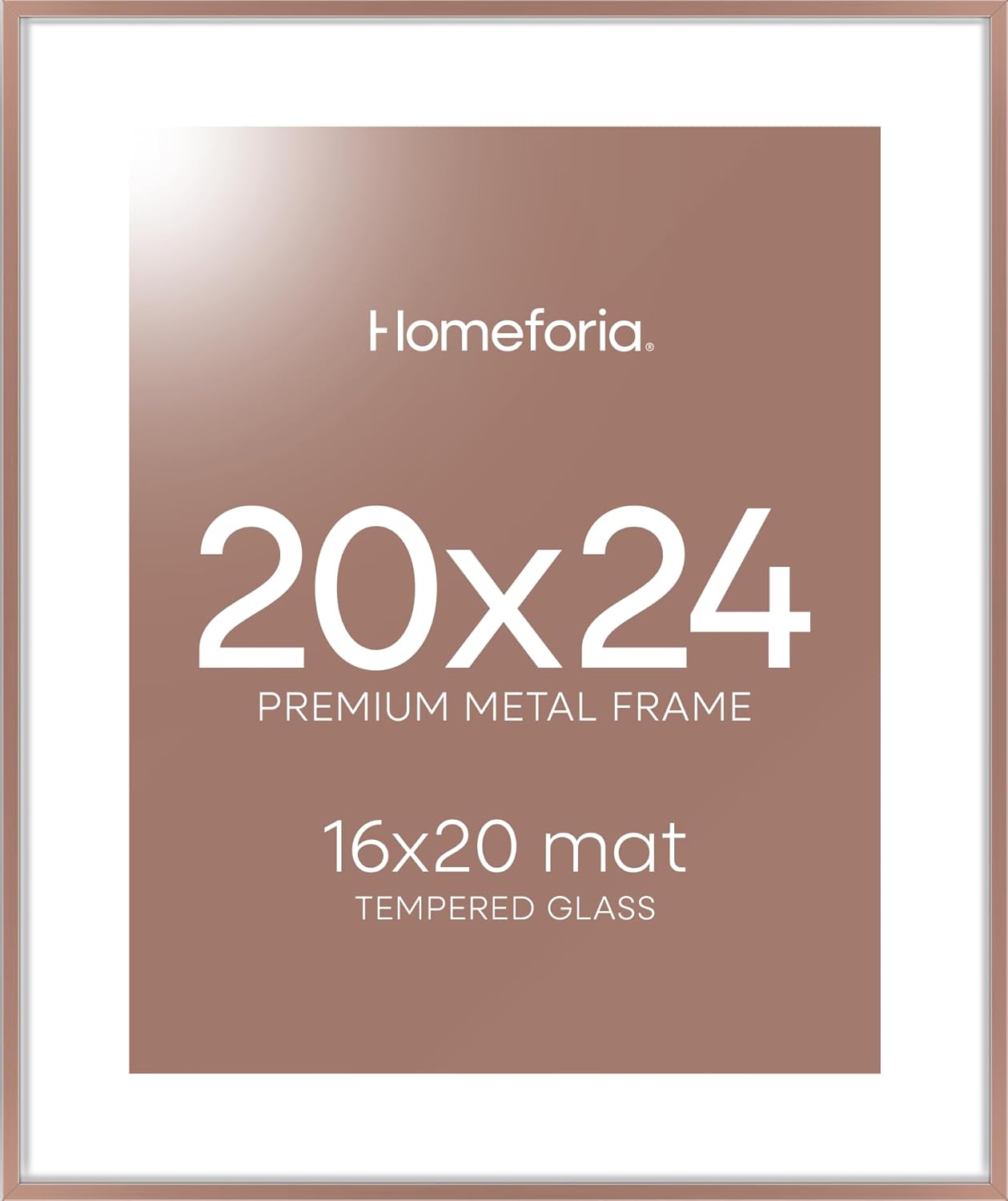 Homeforia 20x24 Picture Frame Mocha, High End Metal 20x24 Frame Matted to 16x20 Print, 20 x 24 Mocha Poster Frames with Mat 16 by 20 inch Photo, 24x20 Hanging Frame, Tempered Glass, Wall Kit, Set of 1