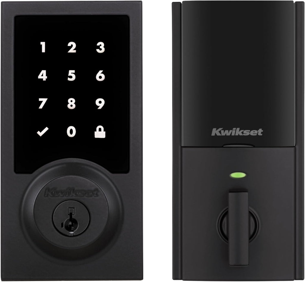 Kwikset HomeConnect 918 Contemporary Z-Wave Long Range Enabled Touchscreen Lock Works with Ring Alarm, Samsung SmartThings Hub Required, Sold Separately in Matte Black