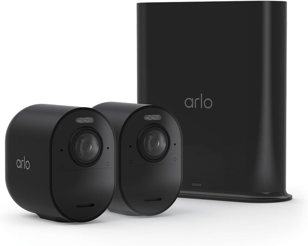 Arlo Ultra Security Camera 4K HDR (3rd Gen, 2025 Release) + SmartHub, Battery Power, Emergency Response, AI Event Captions, 1-Month Trial of Secure Plan, 180° Field of View, 2 Cam, Black