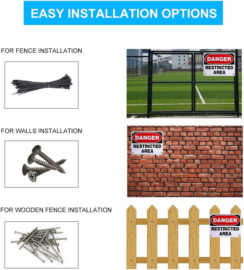 Danger Construction Area Sign Restricted Area Sign Aluminum 14"x10" Uv Ink Printed, Easy to Mount Weather Resistant for Bedroom (4-pack)…