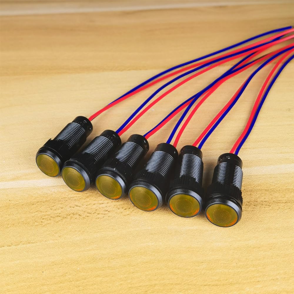 6pcs Yellow Indicator Pilot Light 110VAC Mounting Hole Size 10mm(Flame Retardant Plastic Shell)