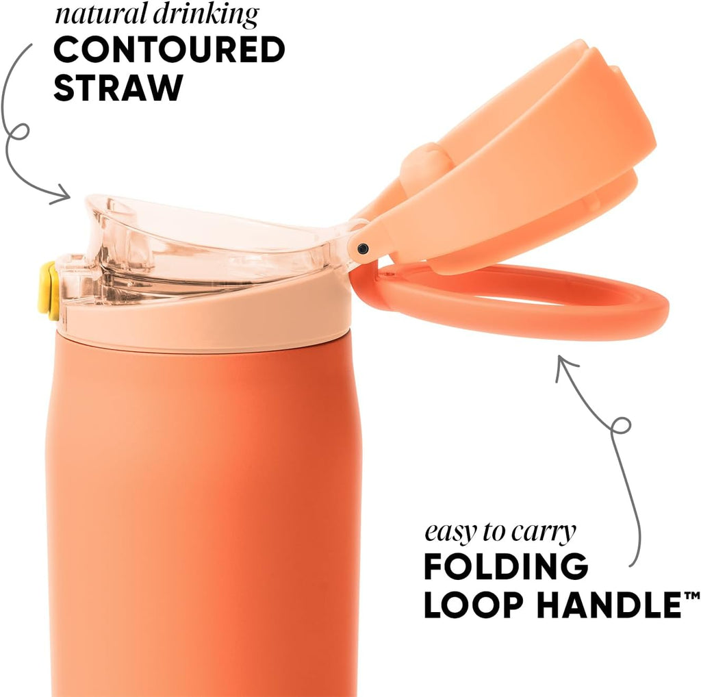 Simple Modern Mesa Loop Water Bottle with Covered Straw and Handle | 30oz Cup Holder Friendly Insulated Stainless Steel Bottles for Travel, Sports and School | Citrus