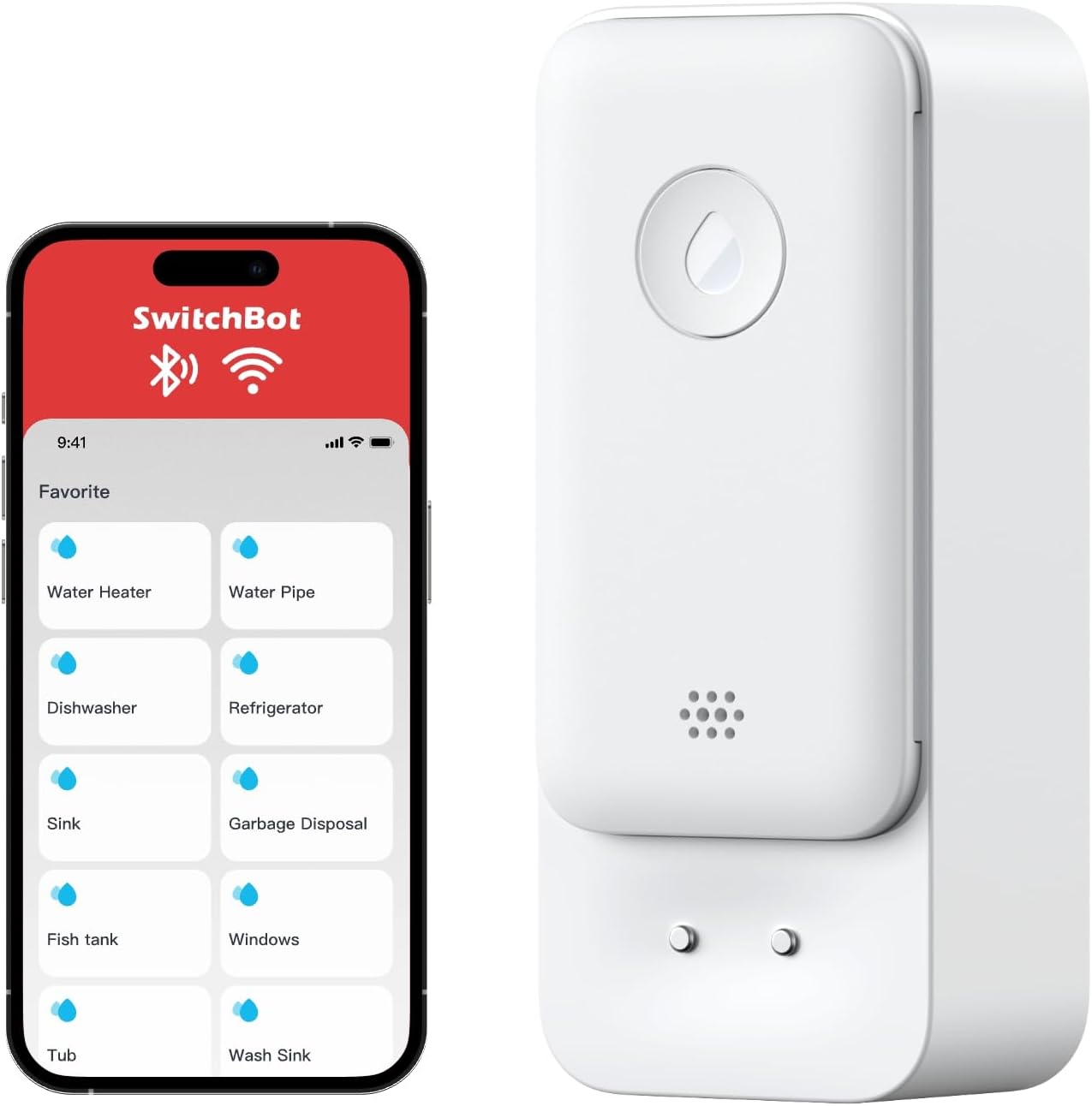 SwitchBot WiFi Water Sensor, Smart Water Leak Detector, 100dB Adjustable Alerts & App Alerts, IP67 Waterproof, Wireless Detector for Kitchen, Bathroom, Basement, No Hub Required (Support 2.4G)