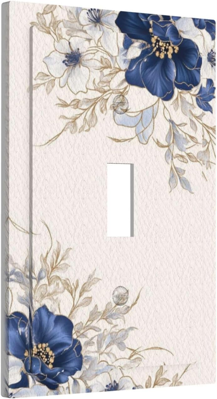 Decorative Light Switch Cover Plate Rustic Blue White Flowers Floral Penoy 1 Gang Wall Plate Oversized Single Toggle Wall Cover Plate Jumbo Electrical Switchplate Face Plate
