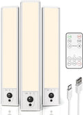 EZVALO 3 Pack Under Cabinet Lighting, Rechargeable Motion Sensor Light, LED Closet Lights Wireless, 3500K Dimmable, Timer, Magnetic, with Remote Control for Kitchen, Closet, Stair