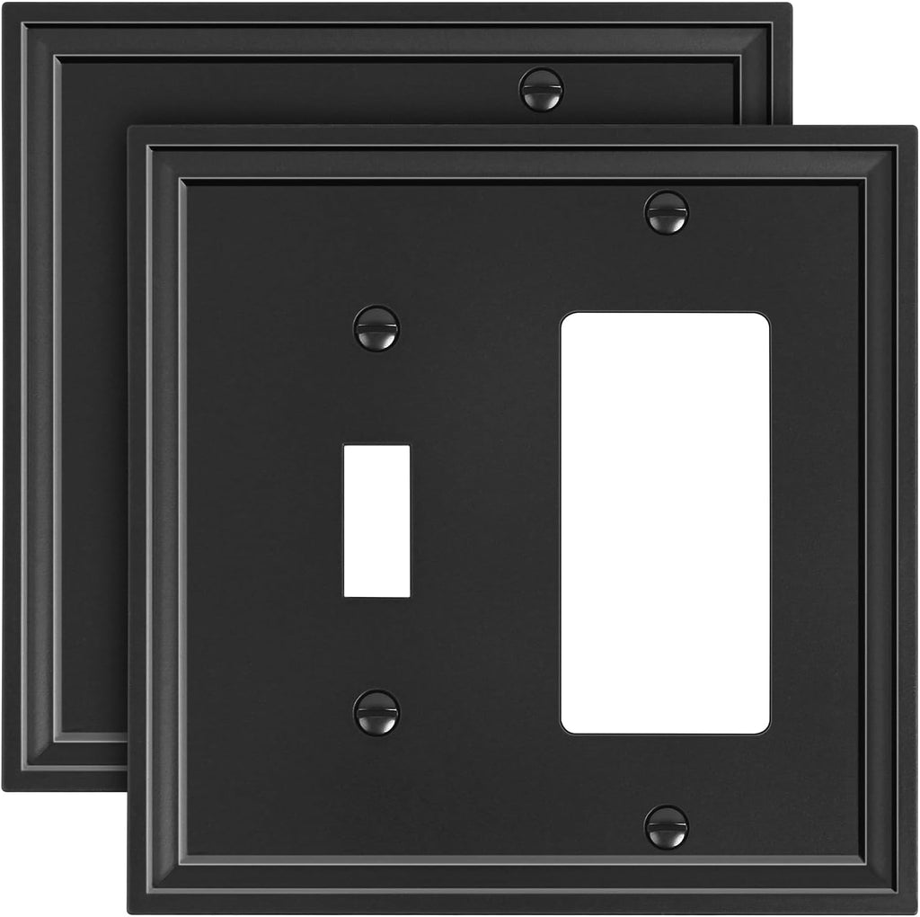 2-Pack Combo Toggle/Decorator Light Switch Cover Plate, Black Modern Decorative Electrical Outlet Covers, Bamboo Fiber Wall Switch Plates and Outlet Covers