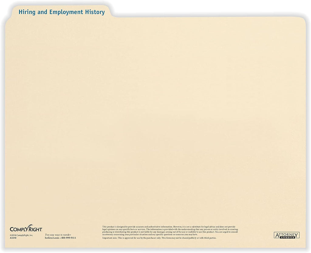 ComplyRight Hiring/Employment Folder | 11.75” x 9.5” | HR and Employee Management | 25-Pack