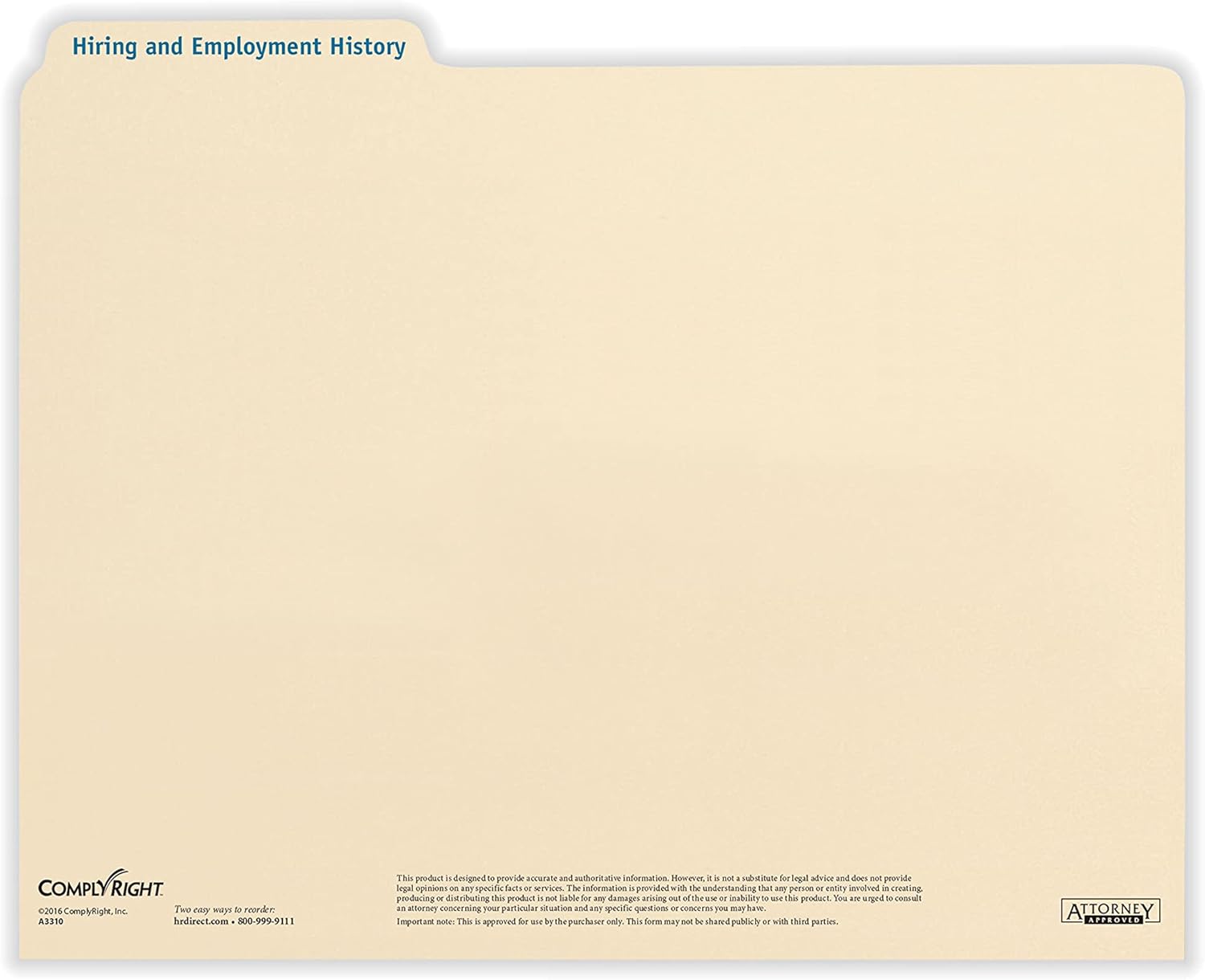 ComplyRight Hiring/Employment Folder | 11.75” x 9.5” | HR and Employee Management | 25-Pack