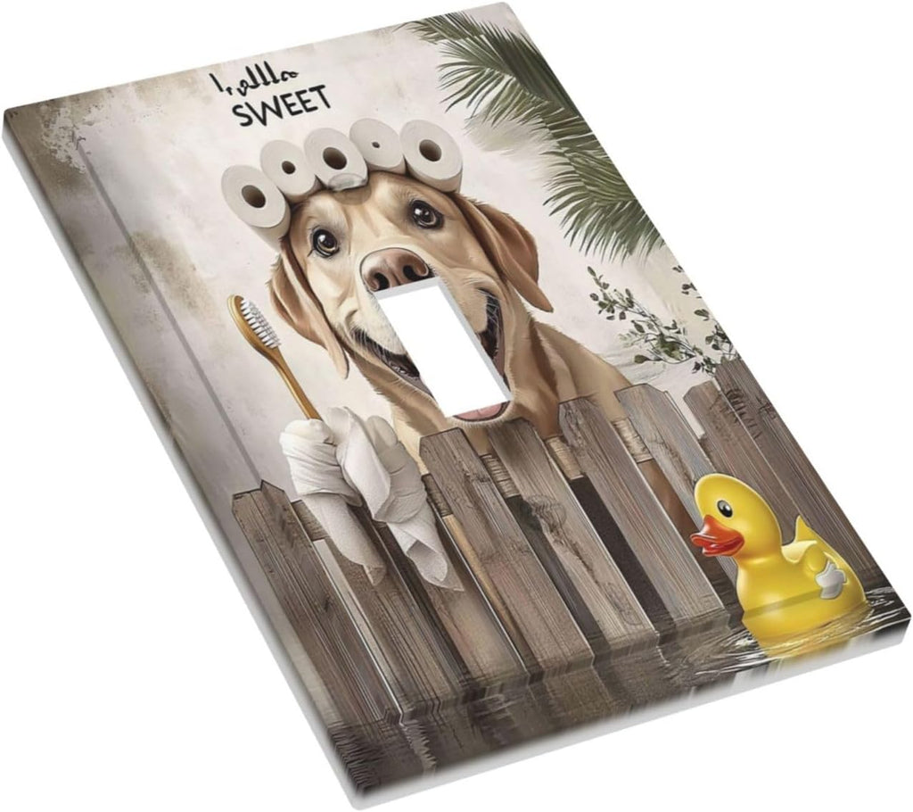 Funny Dog Rustic Farmhouse Wooden Fence Labrador Decorative Light Switch Cover 1 Gang Single Toggle Device Electrical Faceplate Switchplates Decorator Outlet Wall Plate For Kids Room Bathroom Decor