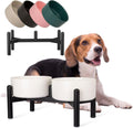 Raised Ceramic Dog Bowl Set - Elevated Double Dishes with Stainless Steel Stand - Food and Water Bowls for Small to Medium Dogs - Each Holds 2 Cups (28.75 fl oz) - White