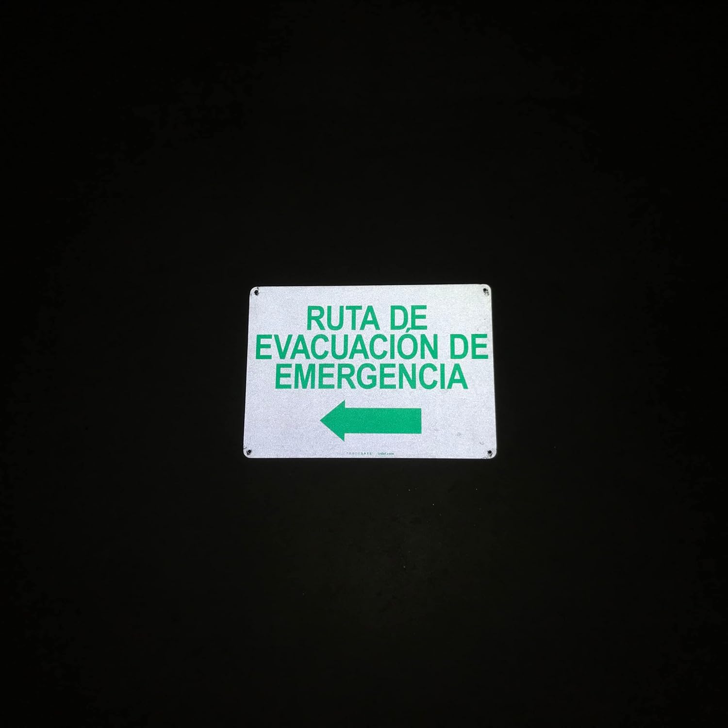 TRADESAFE Emergency Evacuation Route Arrow Left Sign – Ruta De Evacuación De Emergencia Spanish Sign, Quick Install, Light Reflective, UV-Resistant, Waterproof, 14” X 10” Aluminum Safety Signs