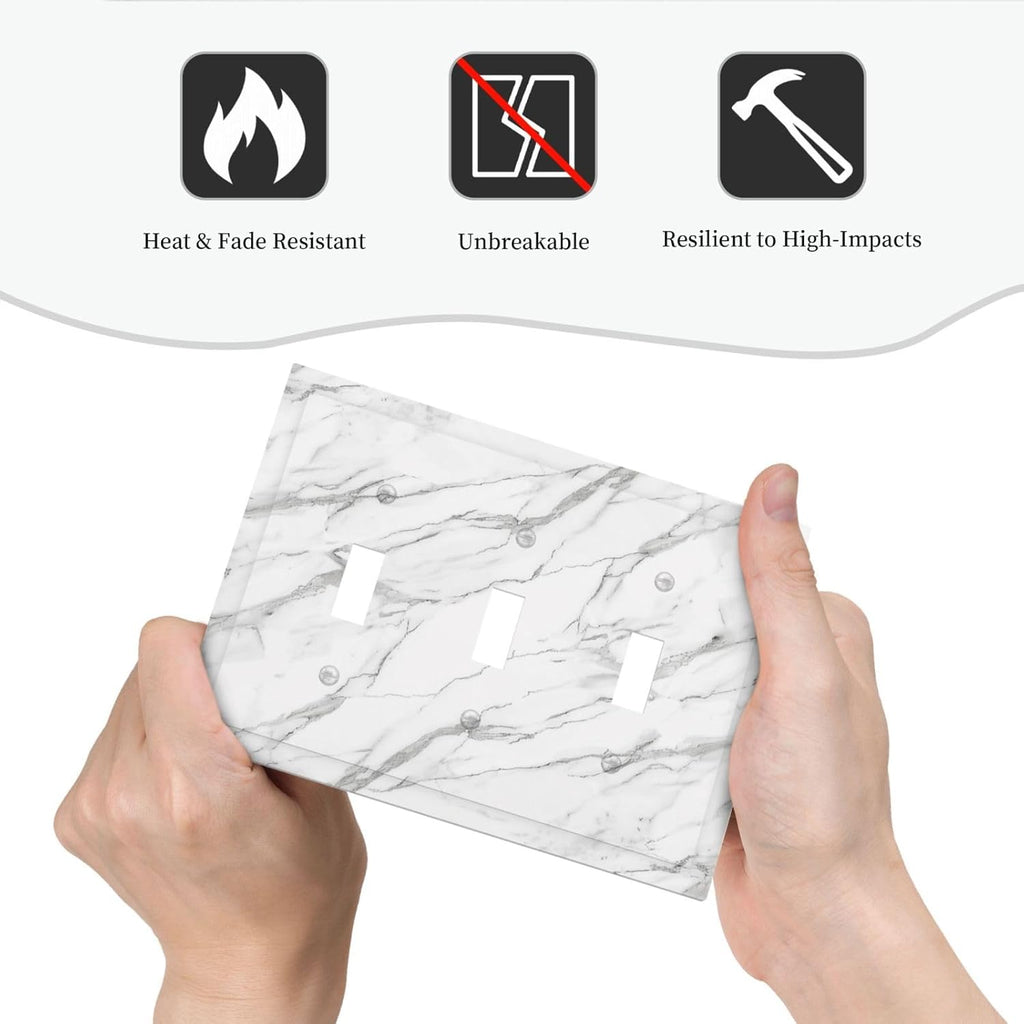 Decorative Light Switch Cover Plate Modern Grey Marble Texture 3 Gang Wall Plates for Electrical Outlets Triple Toggle Switch Plate Covers Outlet Covers Faceplate for Bedroom Home Decor