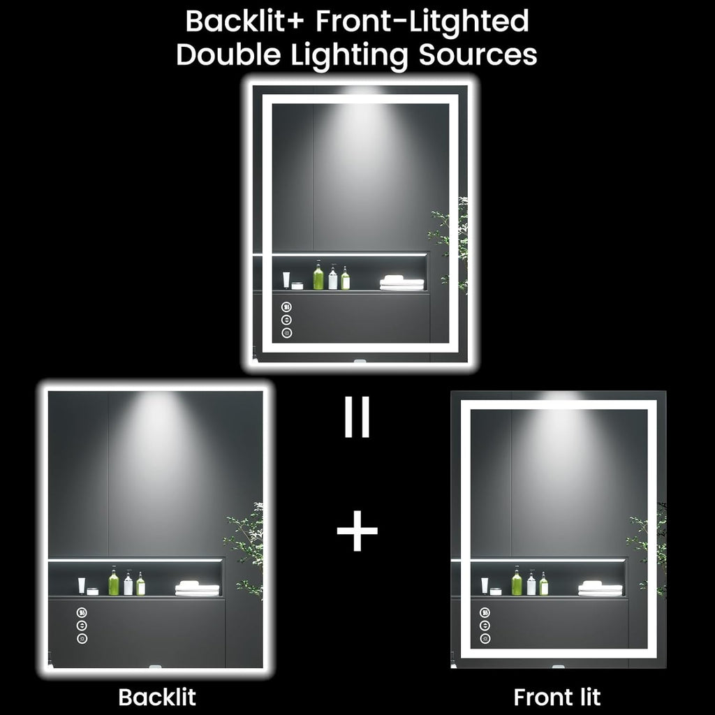 28X36 LED Bathroom Mirror with Lights, Anti-Fog, Backlit + Front Lit, Lighted Bathroom Vanity Mirror for Wall, Memory Function, Dimmable, Tempered Glass, Shatter-Proof