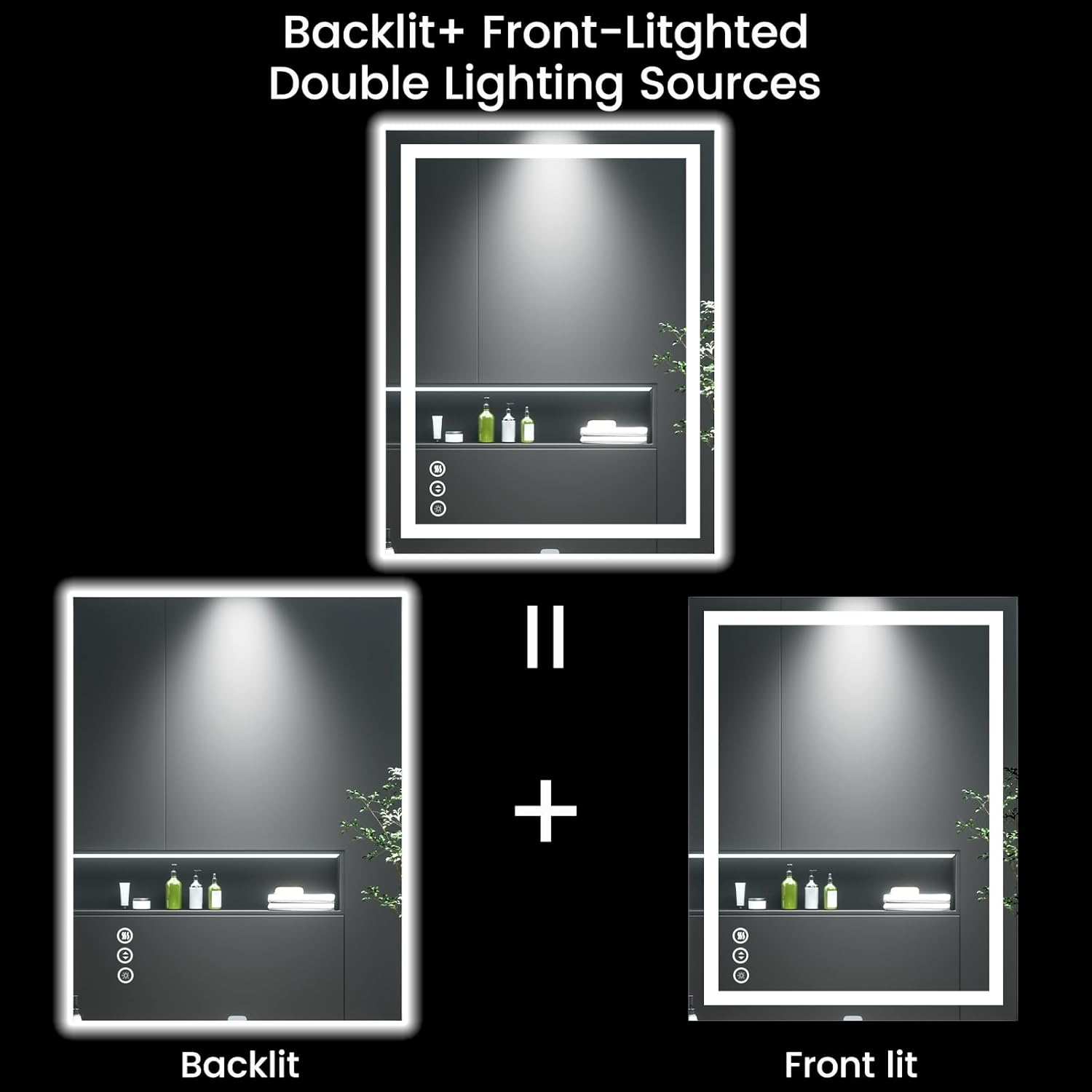 28X36 LED Bathroom Mirror with Lights, Anti-Fog, Backlit + Front Lit, Lighted Bathroom Vanity Mirror for Wall, Memory Function, Dimmable, Tempered Glass, Shatter-Proof