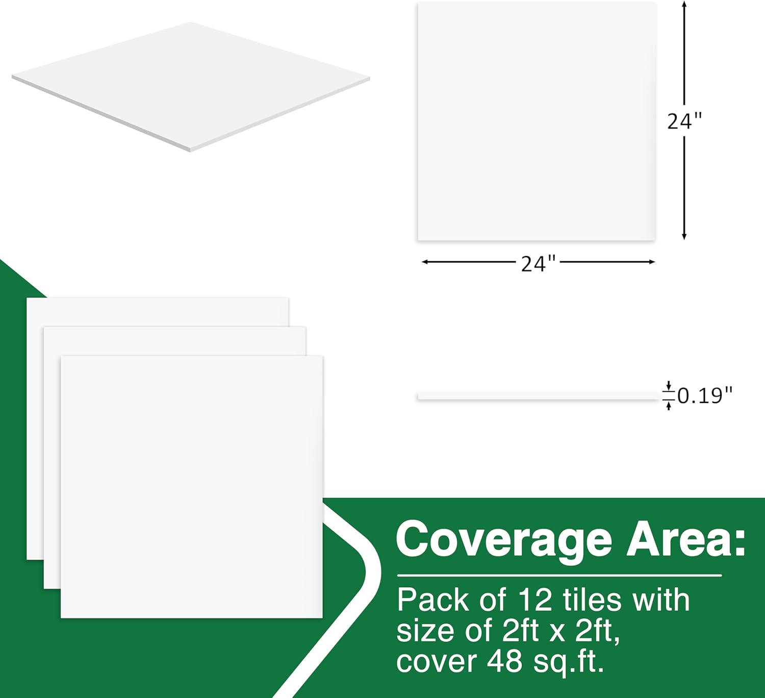 NEWPEAS Smooth Drop Ceiling Tiles 2ft x 2ft - Premium PVC to Prevent Breakage - Waterproof, Fire-Rated, Easy Drop-in Installation - Ceiling Tiles 24" x 24", White, 12-Pack Cover 48 Sq. Ft