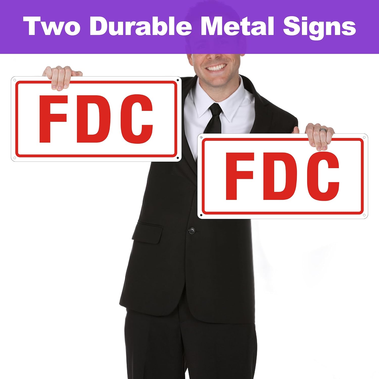 FDC Sign, 2 Pack Outdoor Aluminum Metal Sign, FDC Signs for Fire Department Connection, UV Protected Weather Resistant and Easy to Install (White Color, 12 x 6 inches)