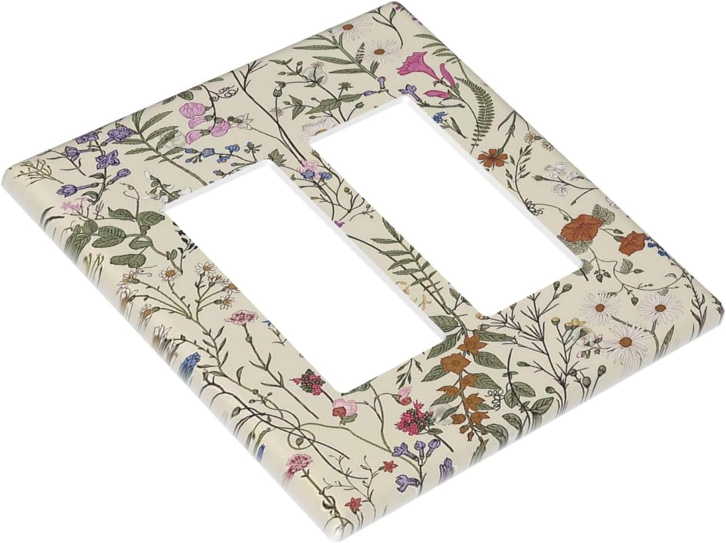 Decorative Outlet Covers Rustic Beige Wildflower Flowers 2 Gang Wall Plate Double Rocker Two Switch Wall Cover Plate Jumbo Dual GFCI Faceplate for Country Bedroom Home Decor