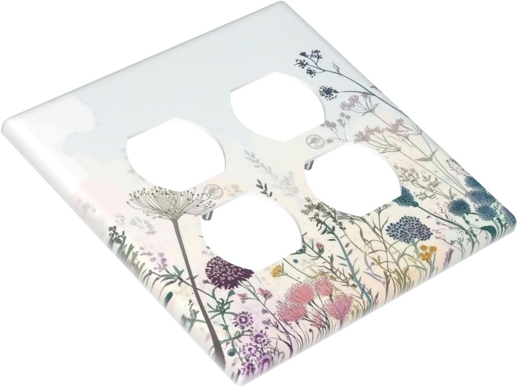 Colorful Wildflower Watercolor Dandelion Floral Outlet Covers 2 Gang Double Duplex Decorative Light Switch Covers Electrical Wallplates Socket Faceplate For Cabin Home Decor