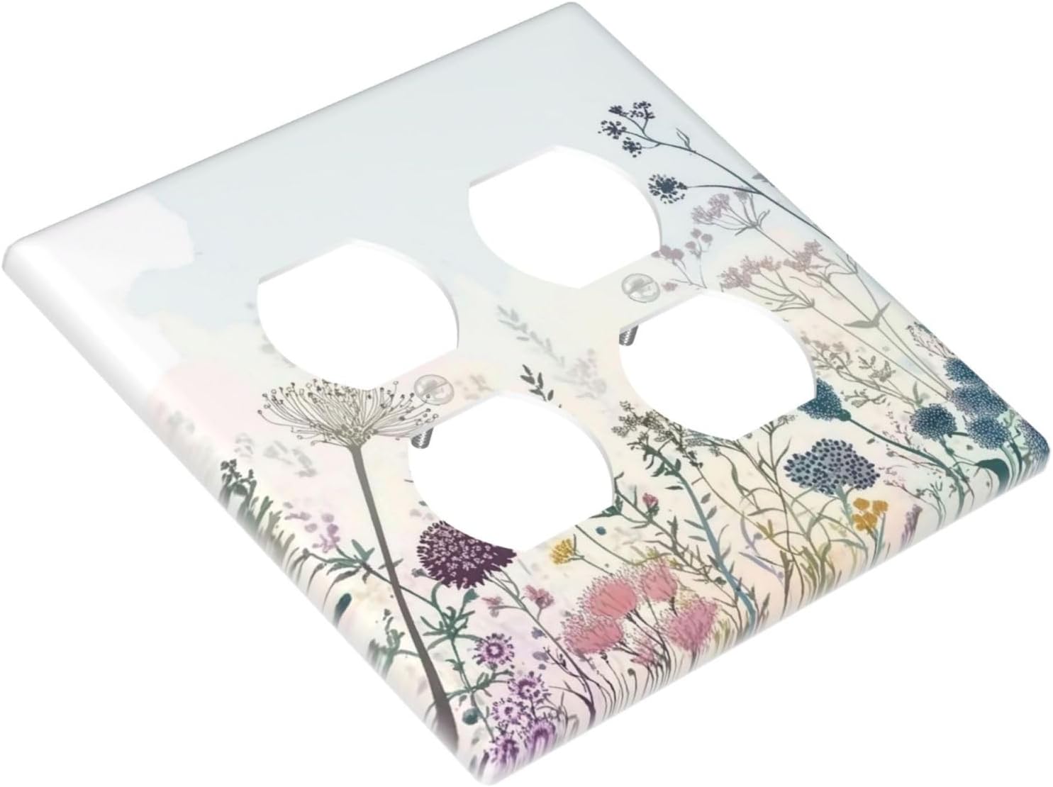Colorful Wildflower Watercolor Dandelion Floral Outlet Covers 2 Gang Double Duplex Decorative Light Switch Covers Electrical Wallplates Socket Faceplate For Cabin Home Decor