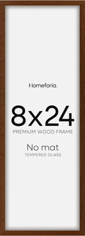 Homeforia 8x24 Panoramic Frame Brown, High End Dark Oak 8 x 24 Picture Frame Wood without Mat, 24x8 Thin Wooden Walnut Poster Frames for Wall, 8 by 24 Display Frame, Tempered Glass, Wall Kit, Set of 1