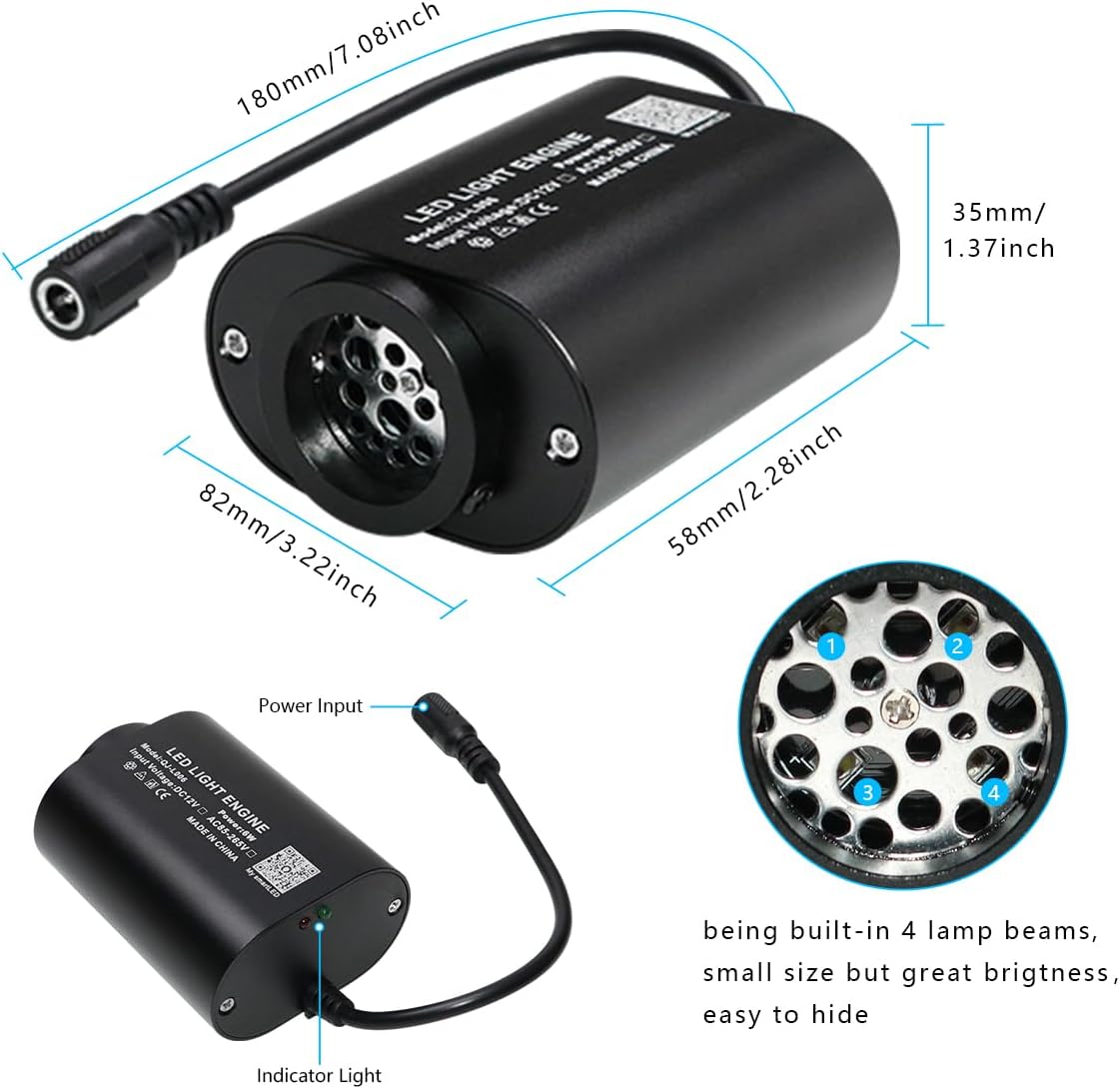 AZIMOM Mini 6W Twinkle Fiber Optic Starlight Box Sound Activated RGBW Fiber Optic Light Source APP/Remote Control Light Engine Driver for Car Home Ceiling Star Lighting Decor