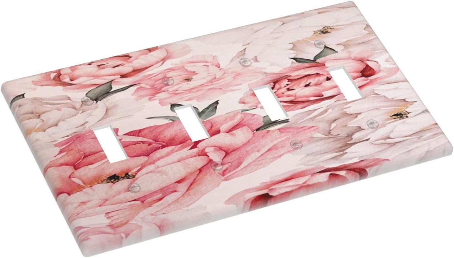 Decorative Light Switch Plate Covers Ink Pink Peony Flower Rustic Floral 4 Gang Light Switch Cover Quad Toggle Wall Plate Outlet Covers for Home Bedroom Decor