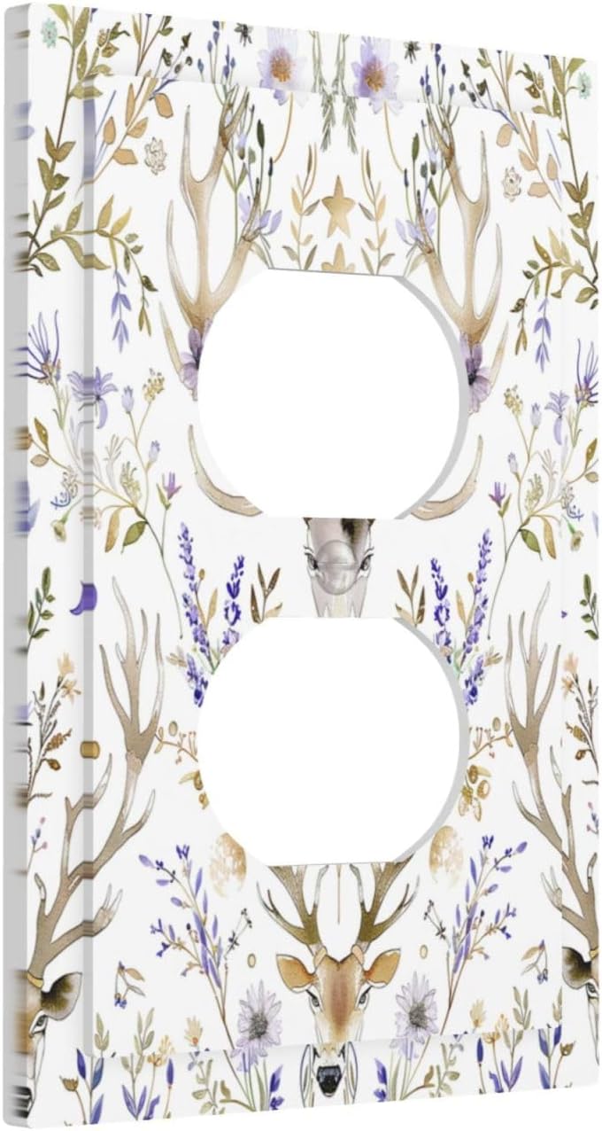Outlet Covers Gothic Retro Floral Damask Elk Wild Flower 1 Gang Duplex Light Switch Cover Decorative Switch Plates Electrical Receptacle Faceplate Wall Plate For Bed Room Living Room