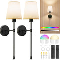 OCATO Battery Operated Wall Sconce: 10000mAh Wireless Wall Sconces Set of Two Rechargeable Lamp Dimmable Magnetic Lights with 7 RGB Colors and Remote Home Decor Walls Decor for Bedroom Living Room